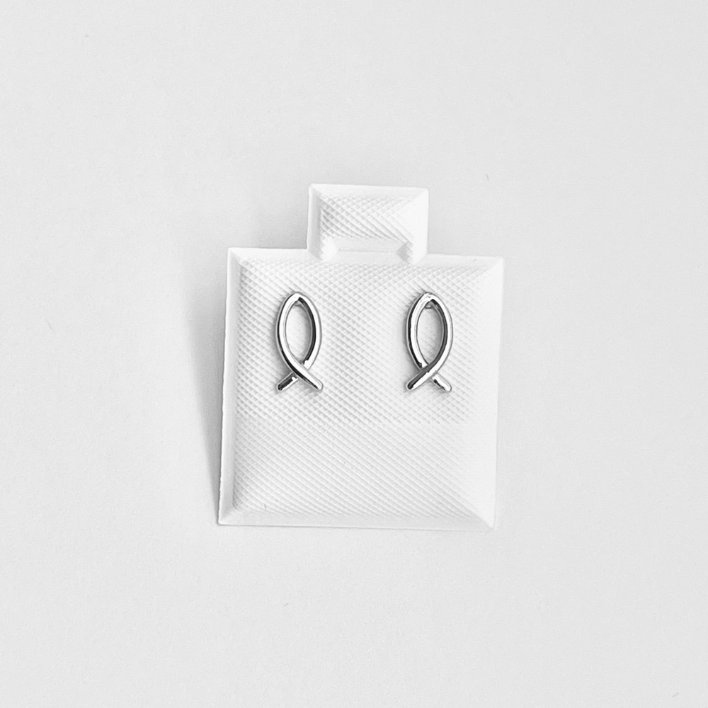Sterling Silver Ichthus Earrings, Christian Fish, Stud Earring, Silver Earrings